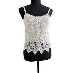 Vintage Women L Cotton Crochet Cami Scallop Hem 90's Y2K Festival Fairy Romantic